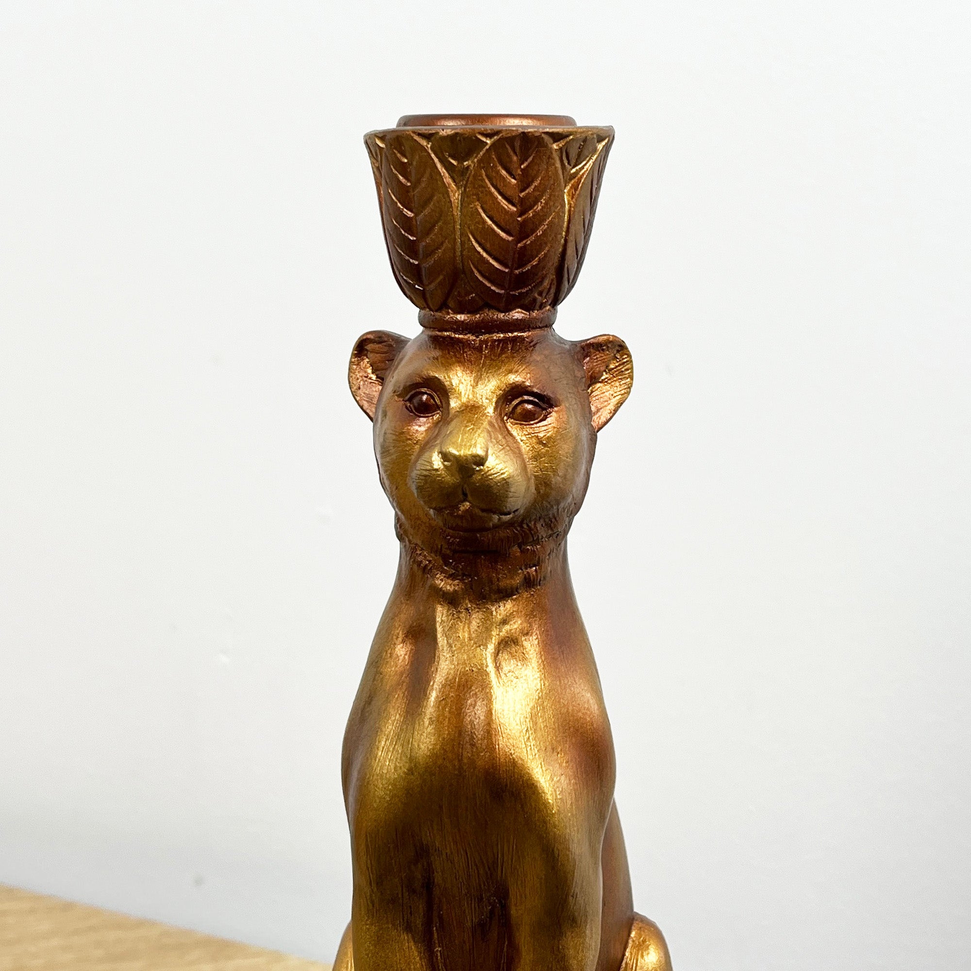 Set of 2 Gold Leopard Candle Stick Holders - Resin