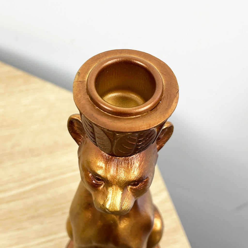 Set of 2 Gold Leopard Candle Stick Holders - Resin