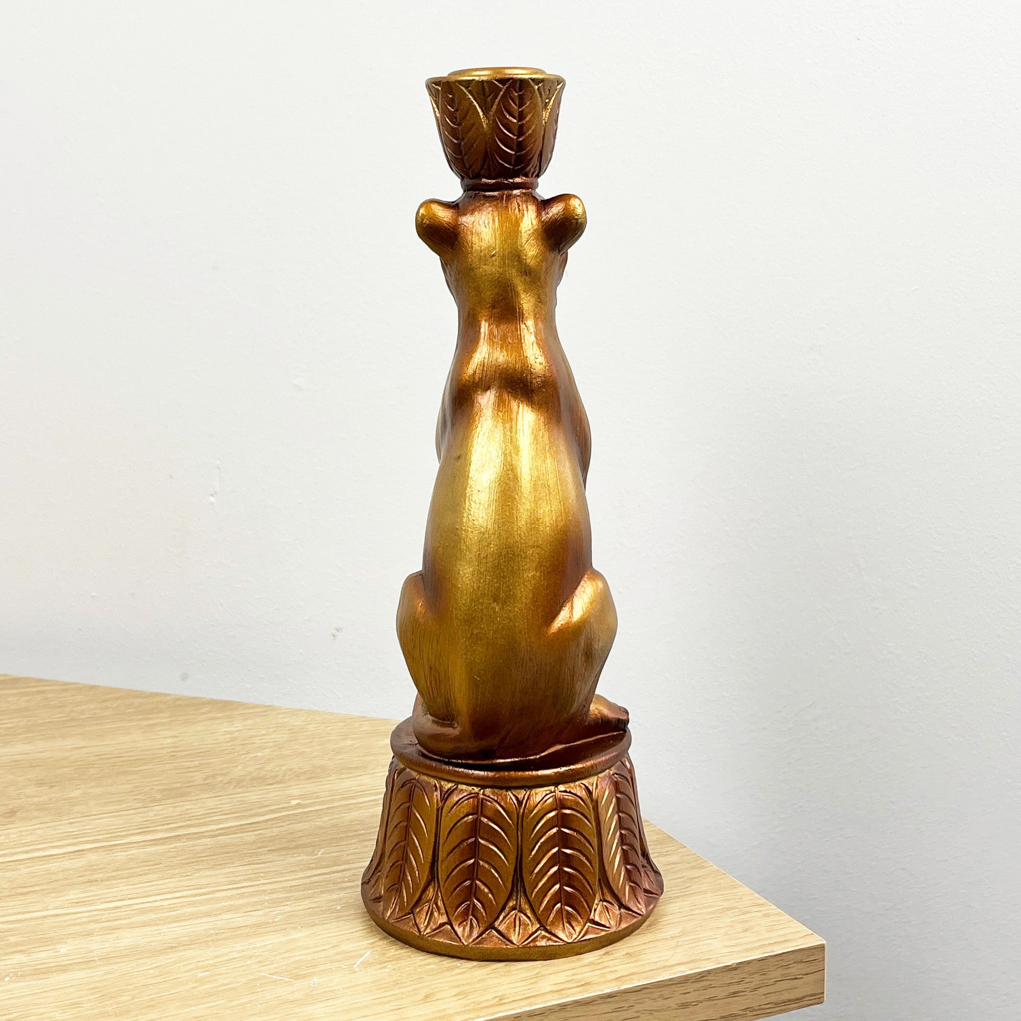 Set of 2 Gold Leopard Candle Stick Holders - Resin