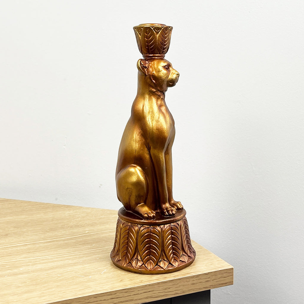 Set of 2 Gold Leopard Candle Stick Holders - Resin