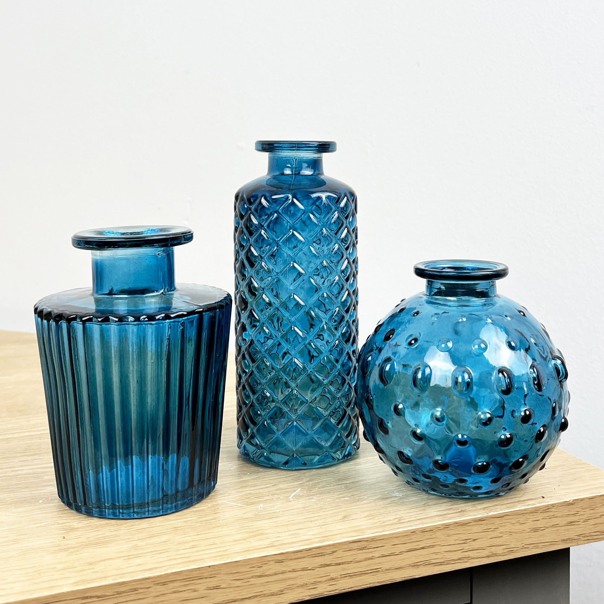 3 Piece Glass Bud Vase Set - Blue