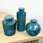 3 Piece Glass Bud Vase Set - Blue