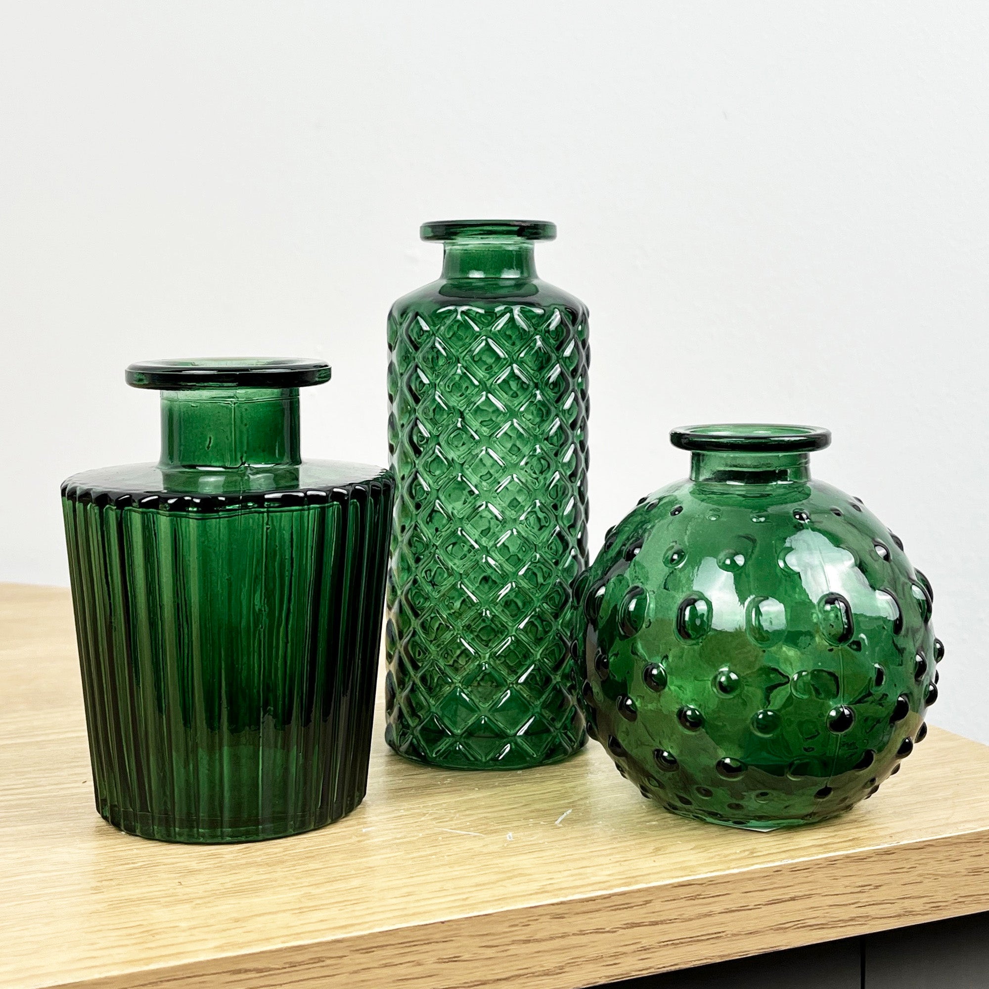 3 Piece Glass Bud Vase Set - Green