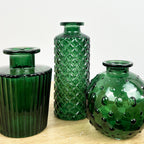 3 Piece Glass Bud Vase Set - Green