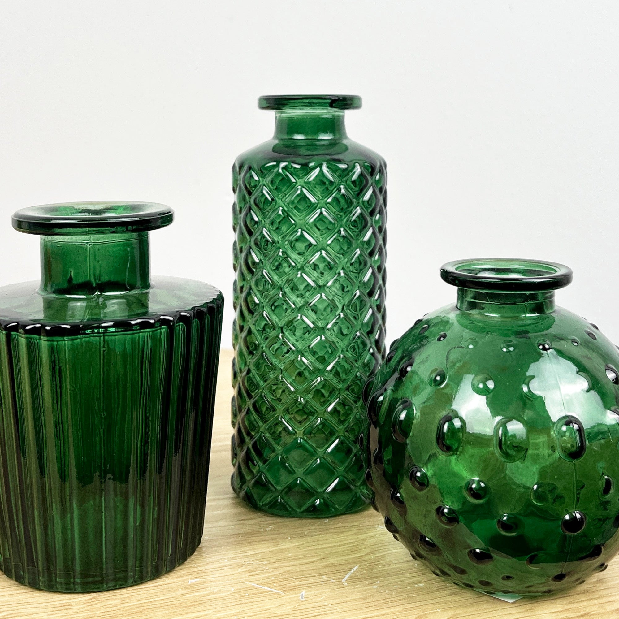 3 Piece Glass Bud Vase Set - Green