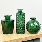 3 Piece Glass Bud Vase Set - Green