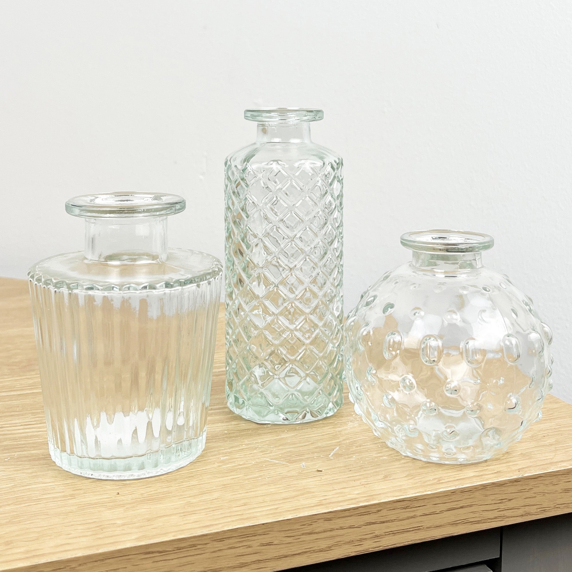 3 Piece Glass Bud Vase Set - Clear