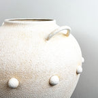 30cm Tall Large Decorative Vase with Pom Poms - Metal Stone Effect Finish