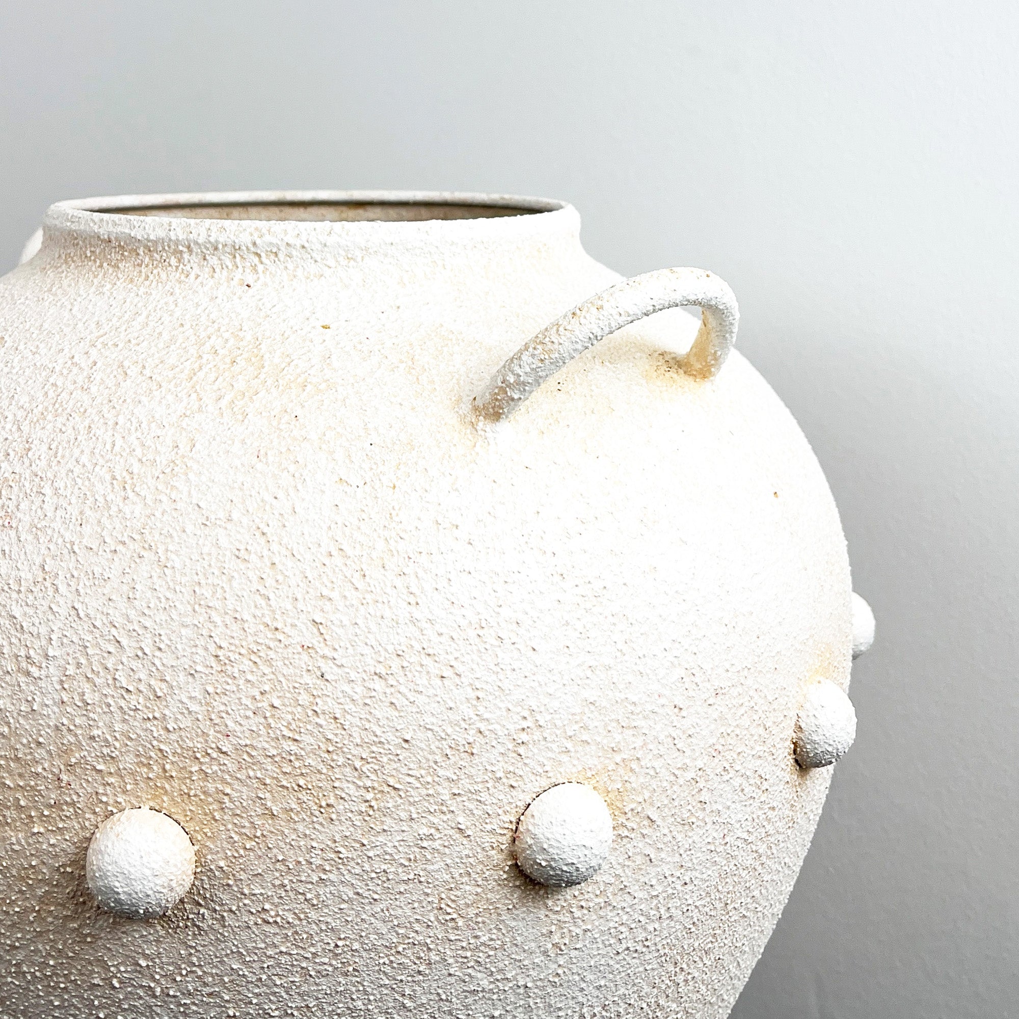 30cm Tall Large Decorative Vase with Pom Poms - Metal Stone Effect Finish