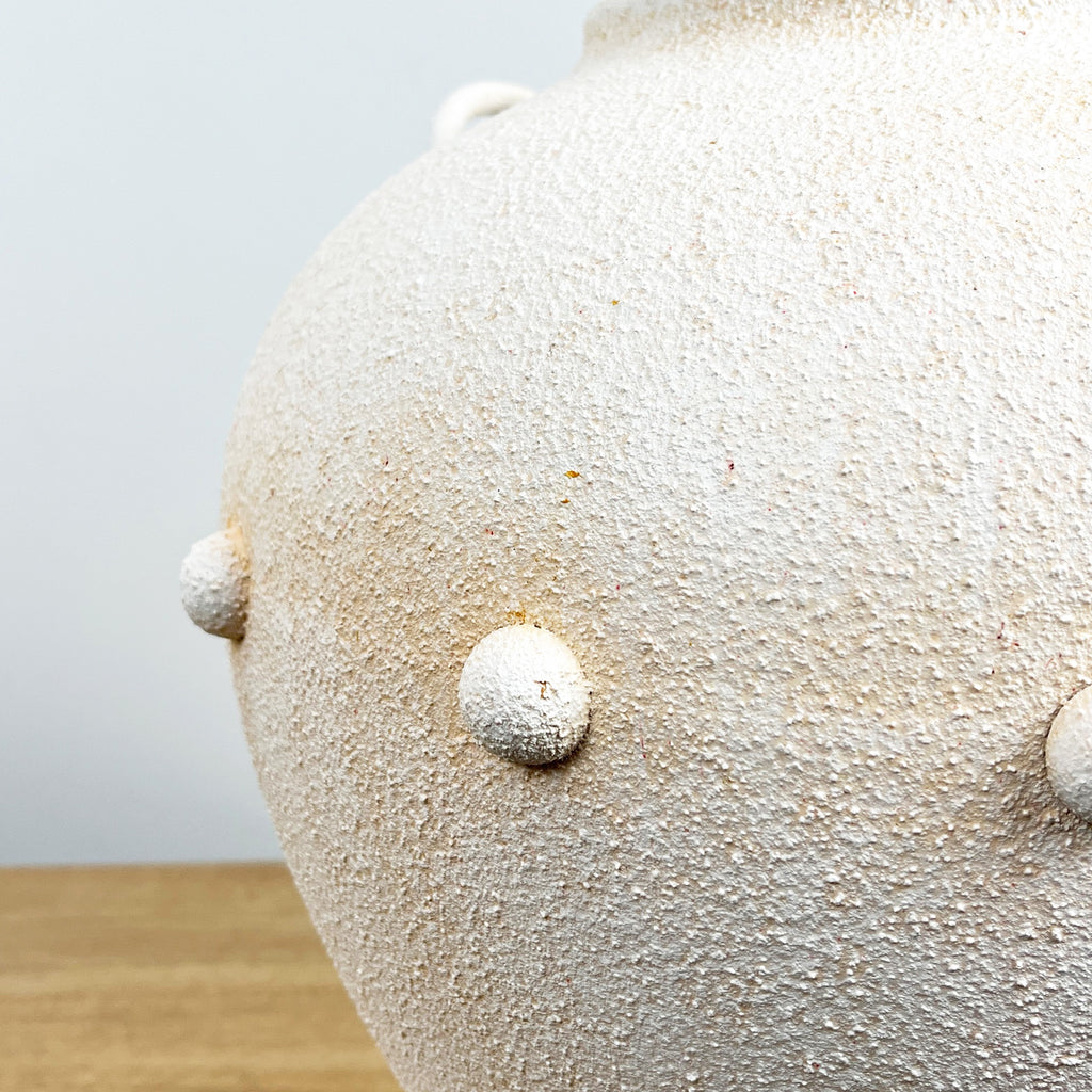 30cm Tall Large Decorative Vase with Pom Poms - Metal Stone Effect Finish