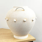 30cm Tall Large Decorative Vase with Pom Poms - Metal Stone Effect Finish