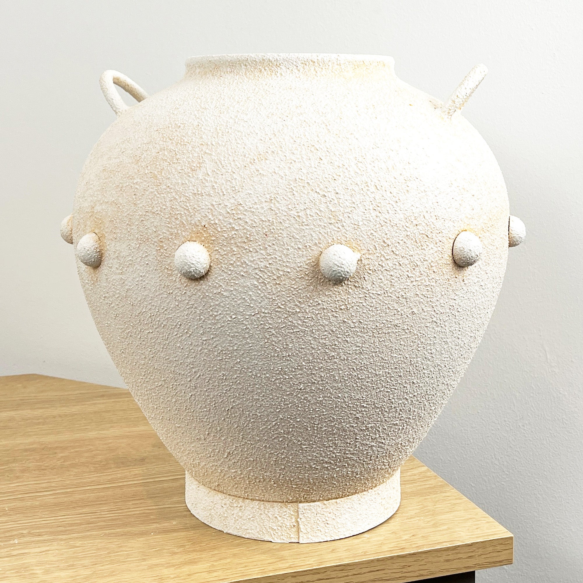 30cm Tall Large Decorative Vase with Pom Poms - Metal Stone Effect Finish