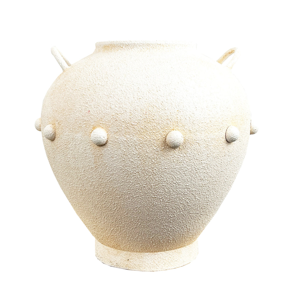 30cm Tall Large Decorative Vase with Pom Poms - Metal Stone Effect Finish