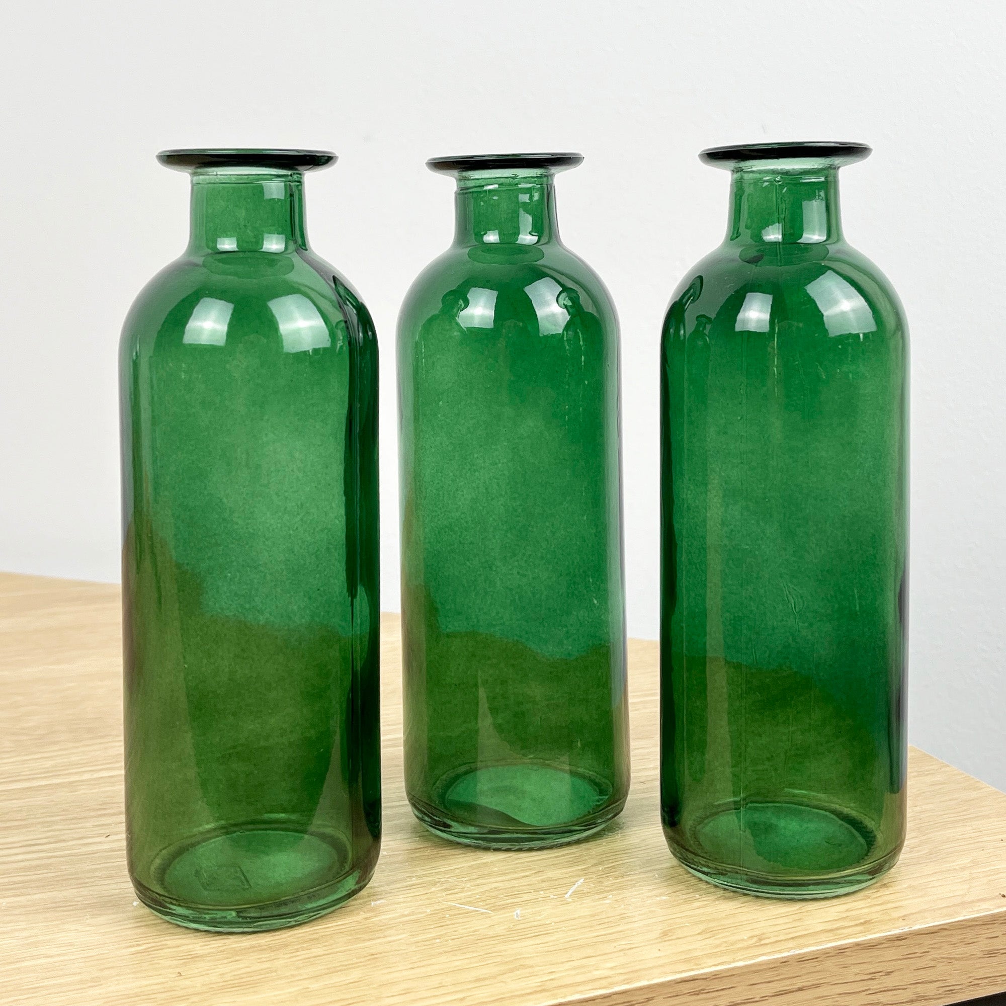 Set of 3 x 16cm Glass Bottle Bud Vases - Green