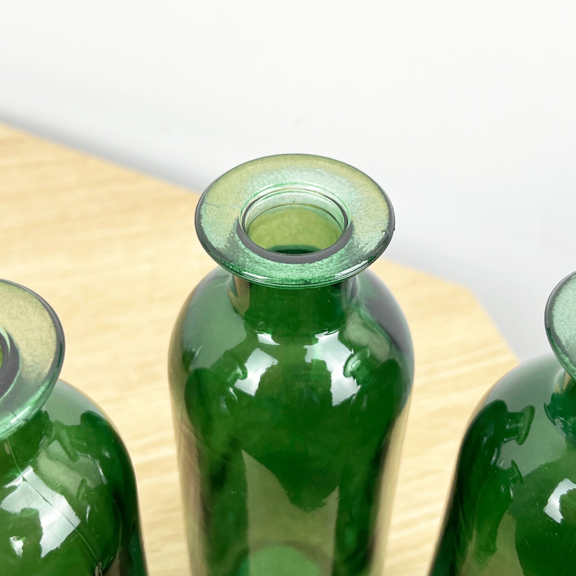 Set of 6 x 16cm Glass Bottle Bud Vases - Green