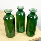 Set of 3 x 16cm Glass Bottle Bud Vases - Green