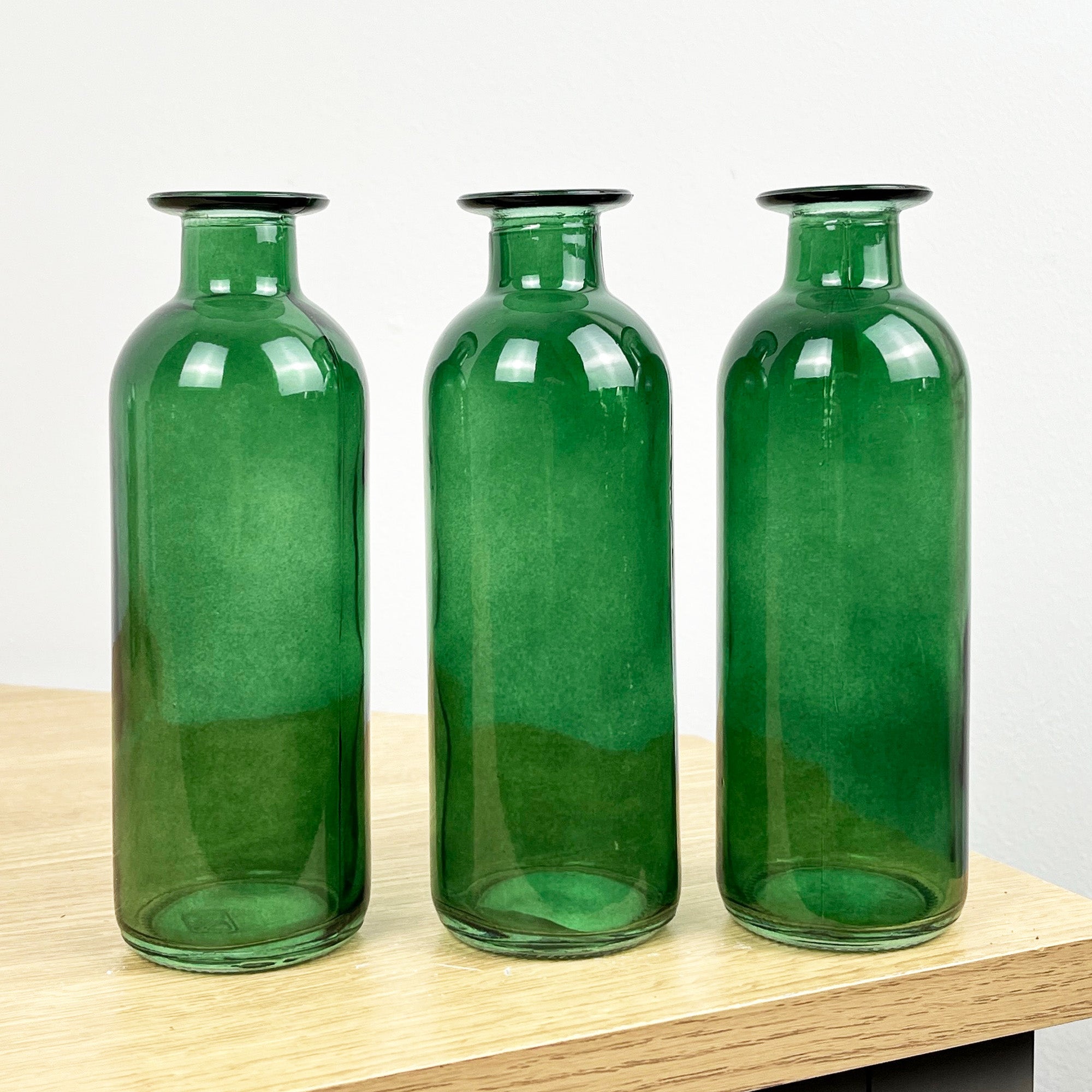 Set of 3 x 16cm Glass Bottle Bud Vases - Green