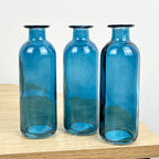 Set of 3 x 16cm Glass Bottle Bud Vases - Blue