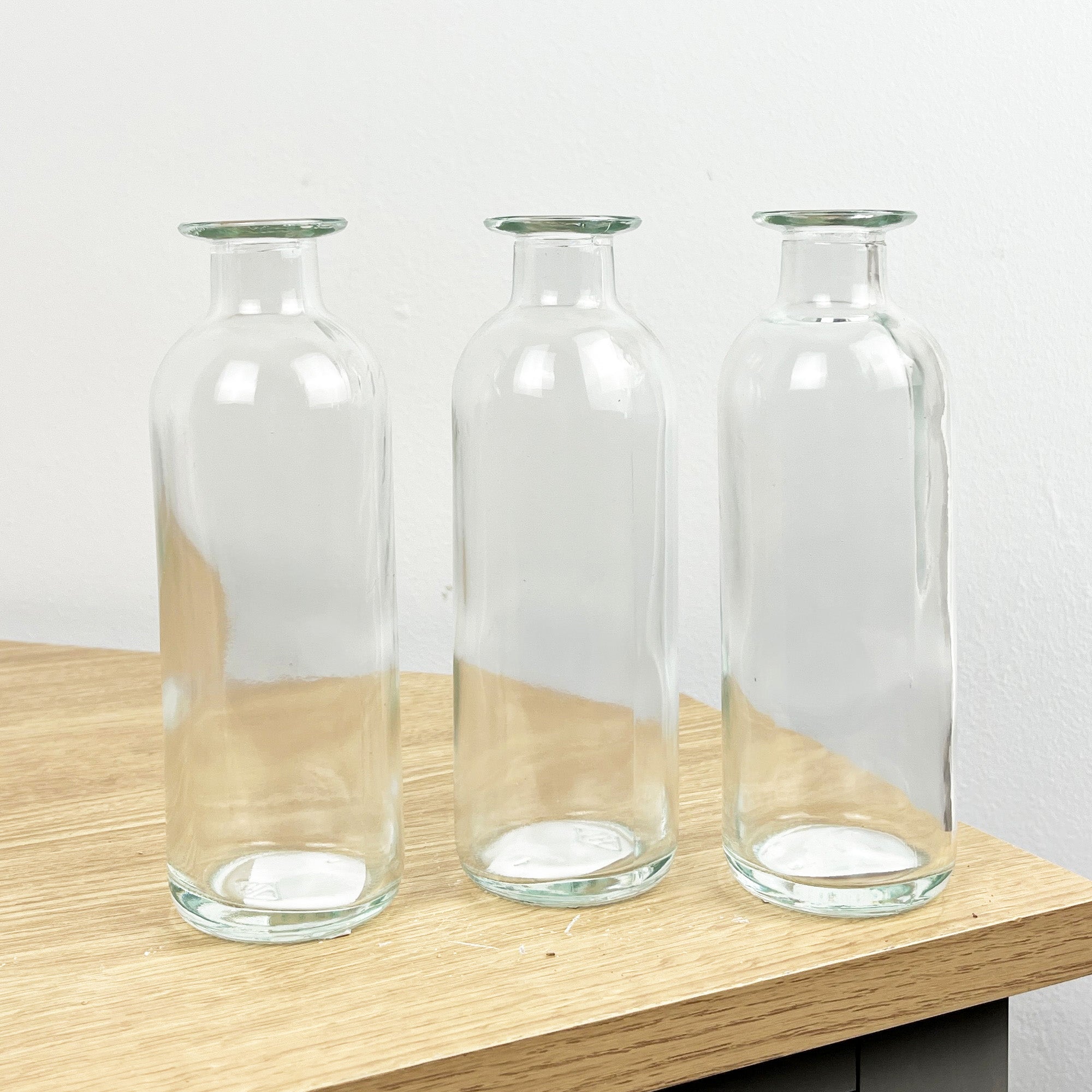 Set of 6 x 16cm Glass Bottle Bud Vases - Clear