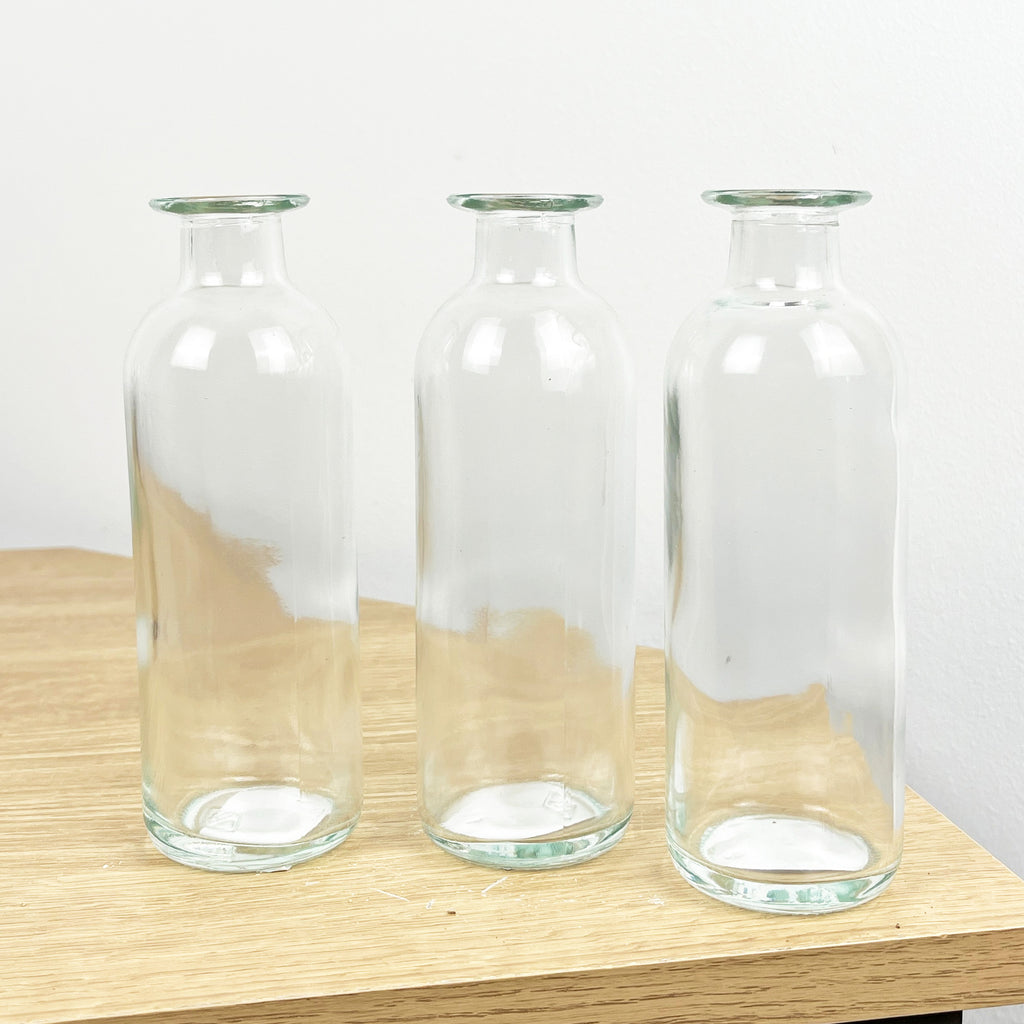 Set of 3 x 16cm Glass Bottle Bud Vases - Clear
