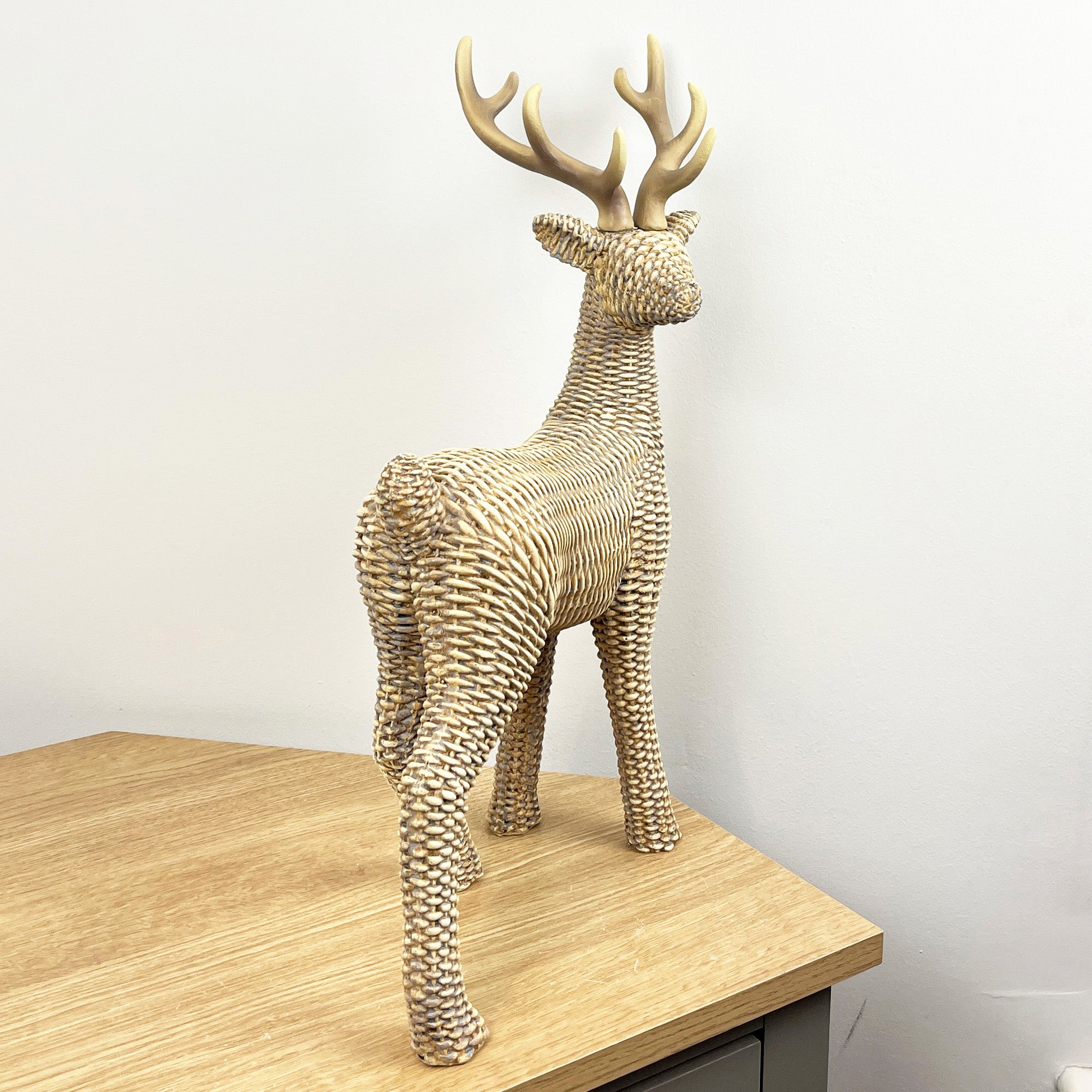45cm Tall Large Rattan Effect Stag / Deer Ornament - Resin