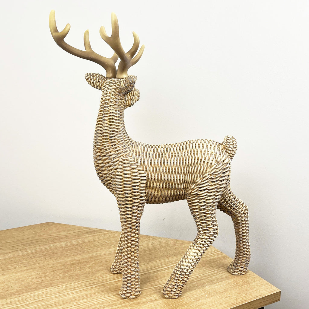 45cm Tall Large Rattan Effect Stag / Deer Ornament - Resin