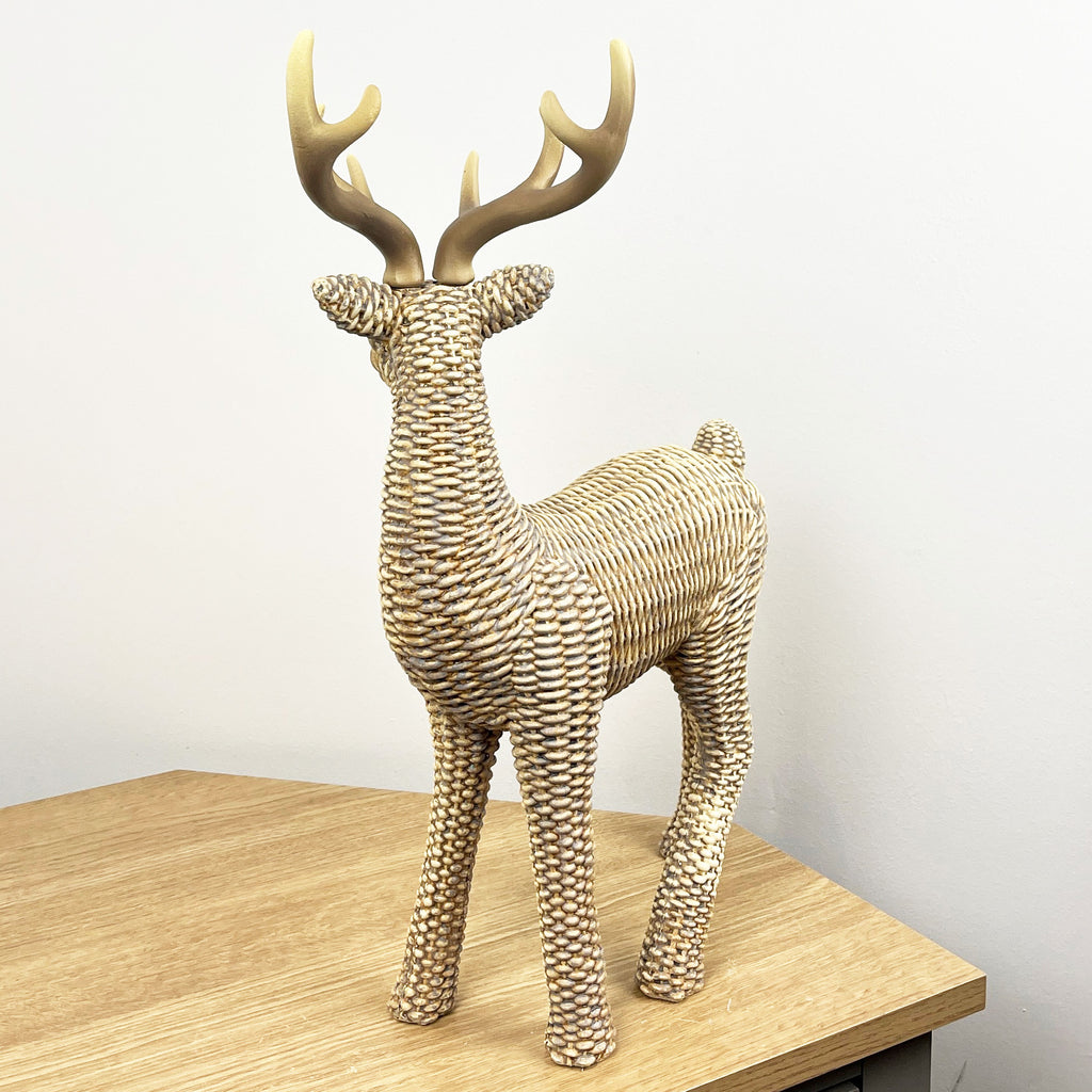 45cm Tall Large Rattan Effect Stag / Deer Ornament - Resin