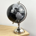 33.5cm Tall Rotating Globe Ornament - Black & Silver