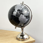33.5cm Tall Rotating Globe Ornament - Black & Silver