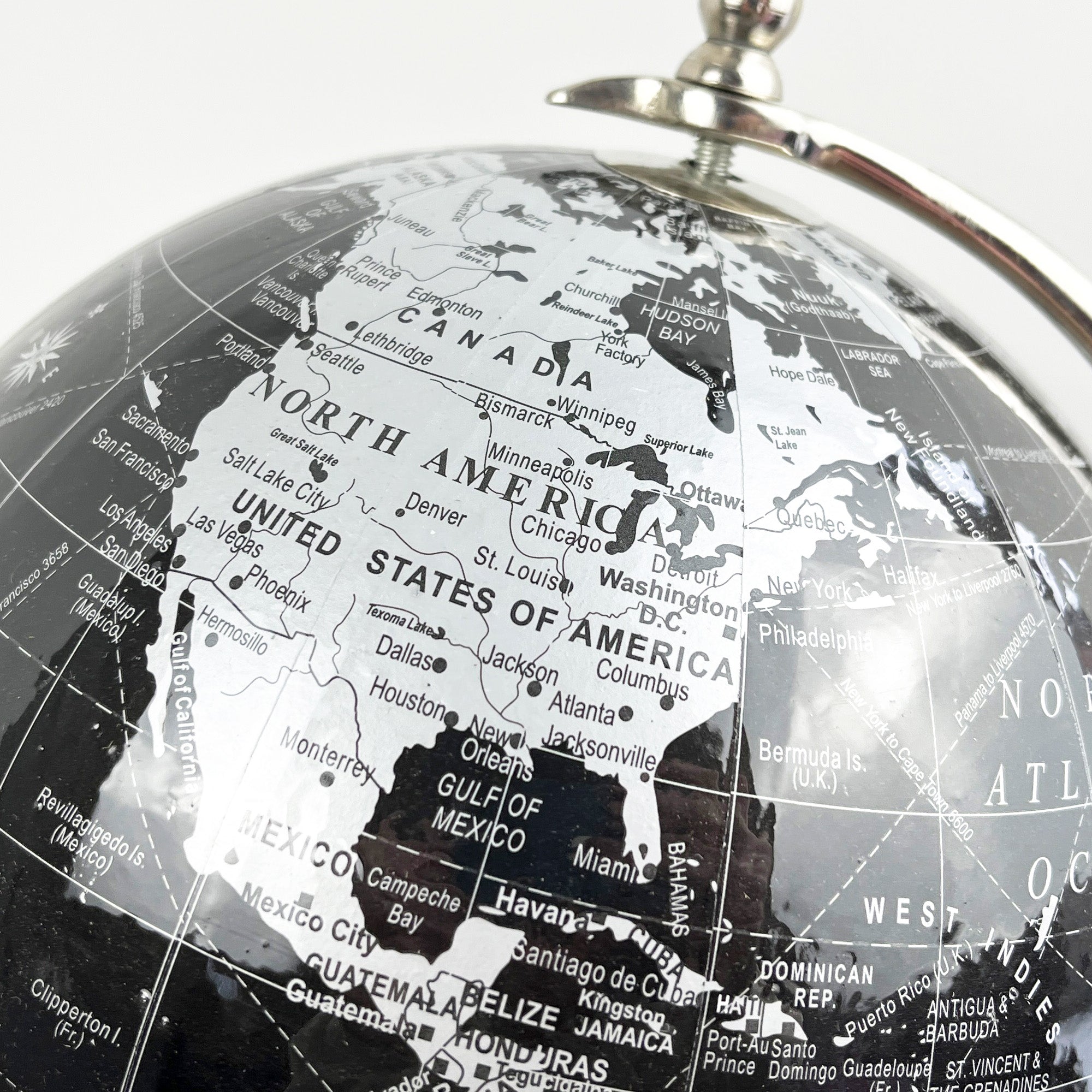 33.5cm Tall Rotating Globe Ornament - Black & Silver