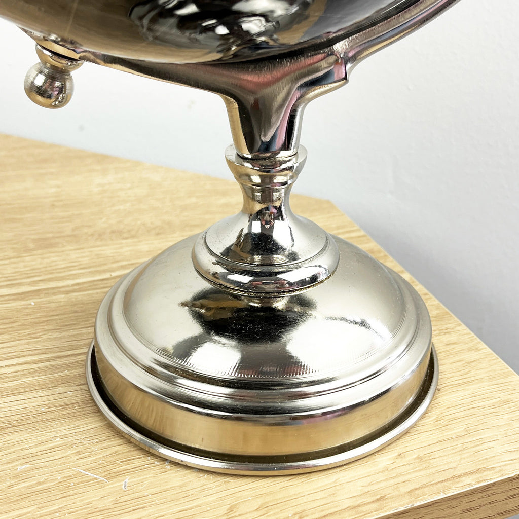 33.5cm Tall Rotating Globe Ornament - Black & Silver