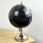 33.5cm Tall Rotating Globe Ornament - Black & Silver