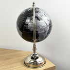 33.5cm Tall Rotating Globe Ornament - Black & Silver
