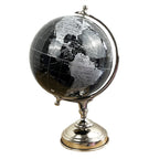 33.5cm Tall Rotating Globe Ornament - Black & Silver