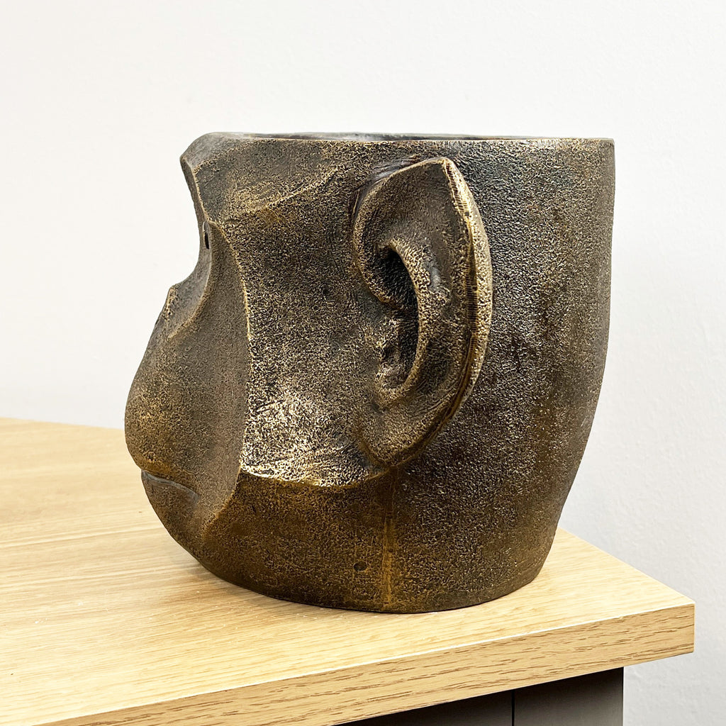 16cm Bronze Monkey Head Plant Pot Holder – Resin