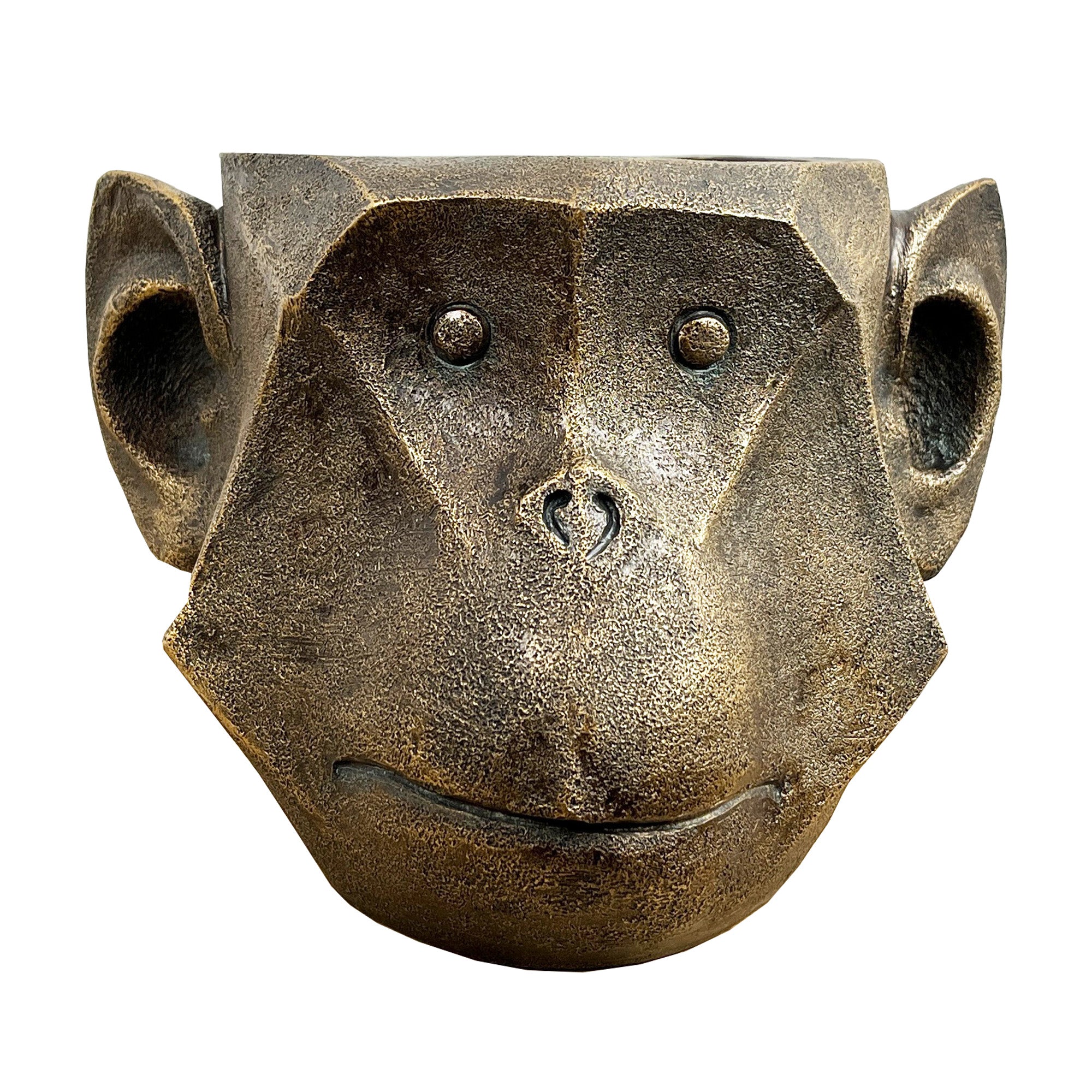 16cm Bronze Monkey Head Plant Pot Holder – Resin