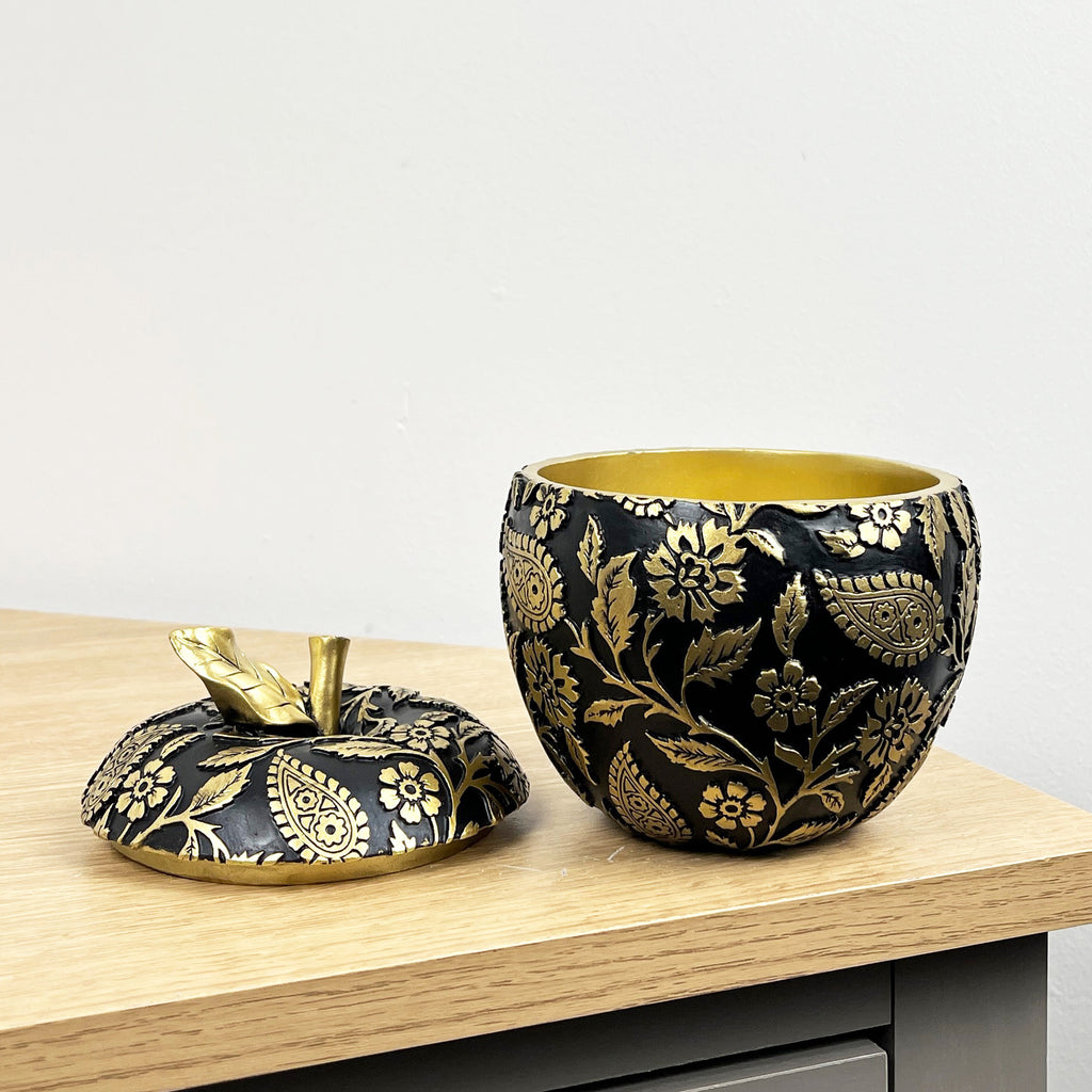 13.5cm Floral Apple Ornament / Trinket Pot - Resin