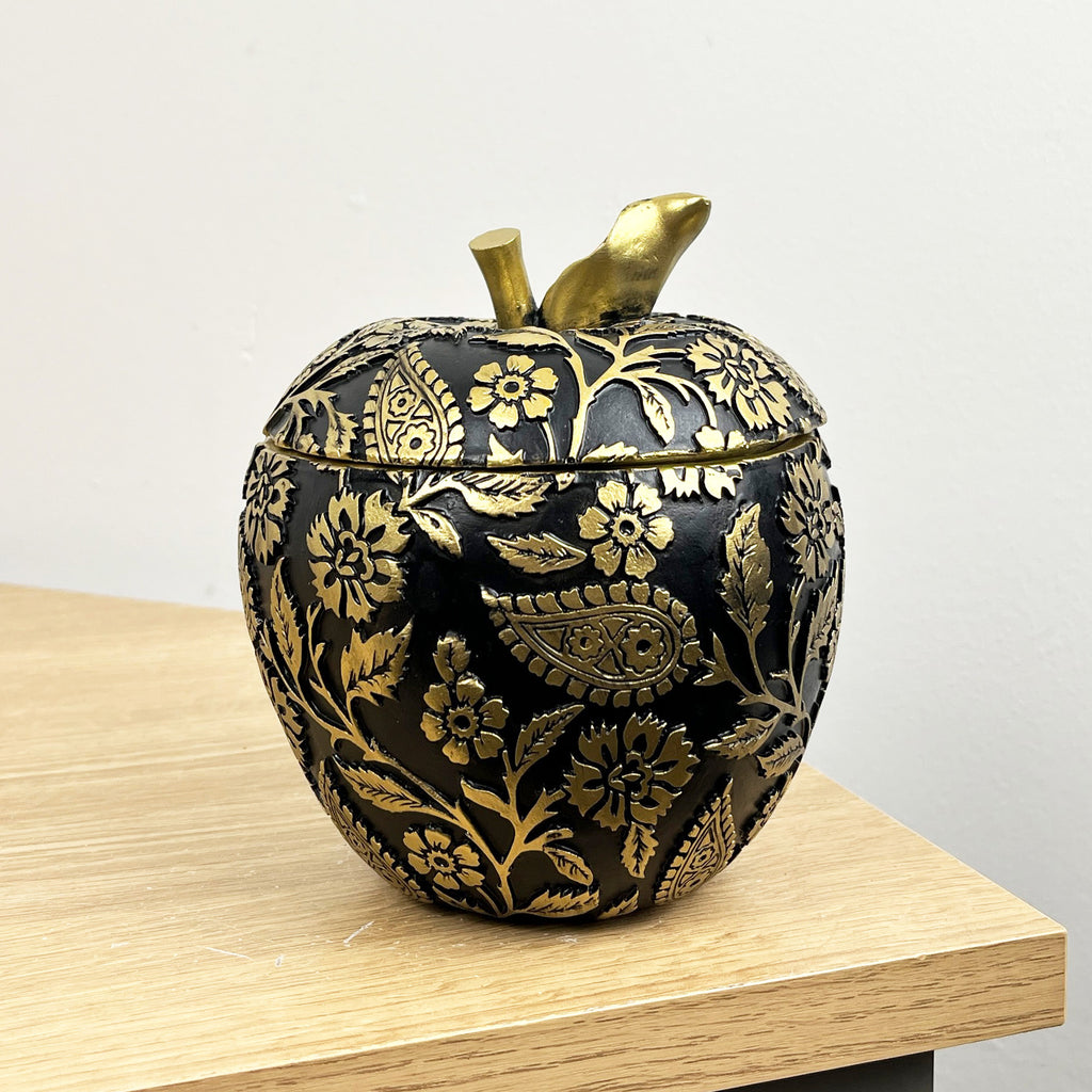 13.5cm Floral Apple Ornament / Trinket Pot - Resin