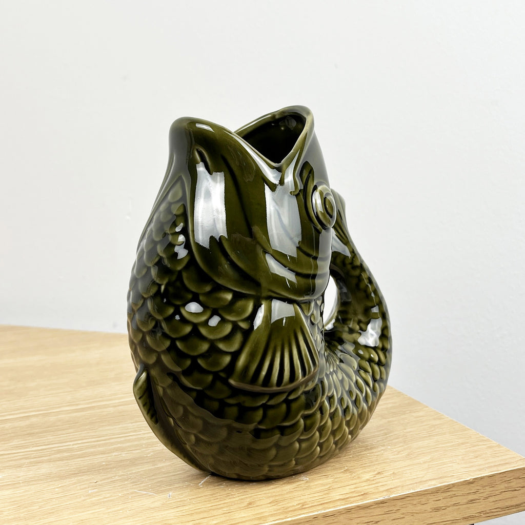 15.5cm Small Nautical Fish Jug Ornament - Dark Green