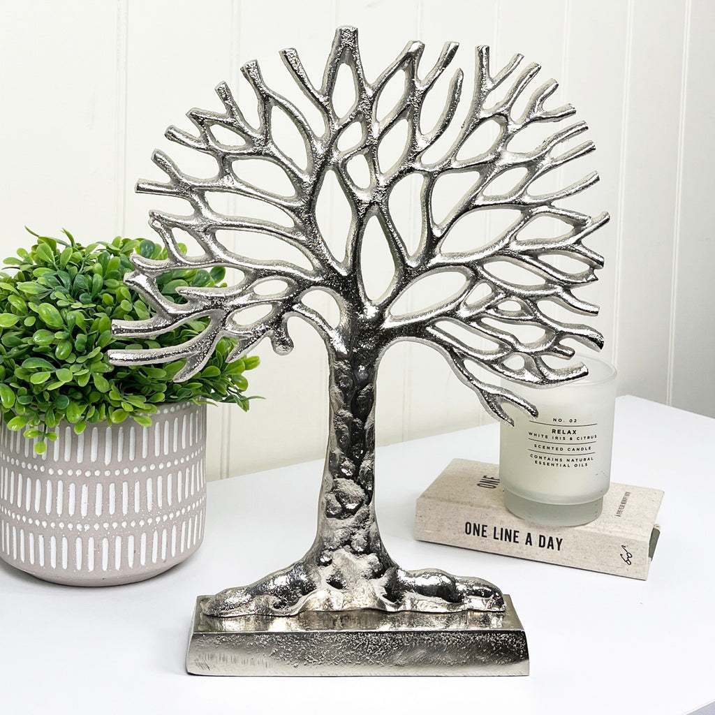 36cm Large Metal Tree of Life Ornament - Silver