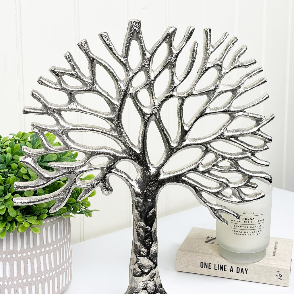 36cm Large Metal Tree of Life Ornament - Silver
