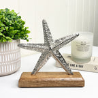 19cm Nautical Star Fish on Wood Ornament – Aluminium