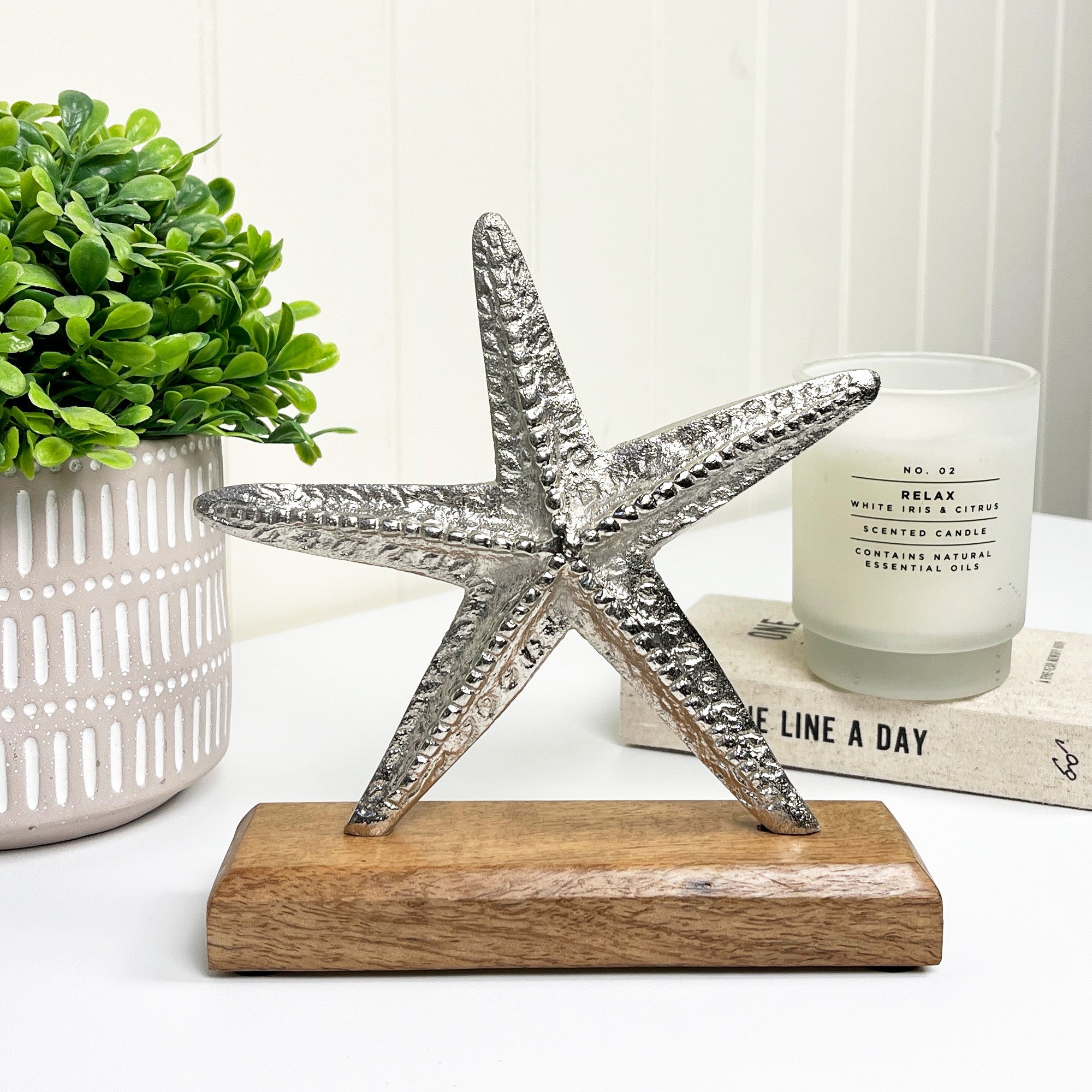 19cm Nautical Star Fish on Wood Ornament – Aluminium