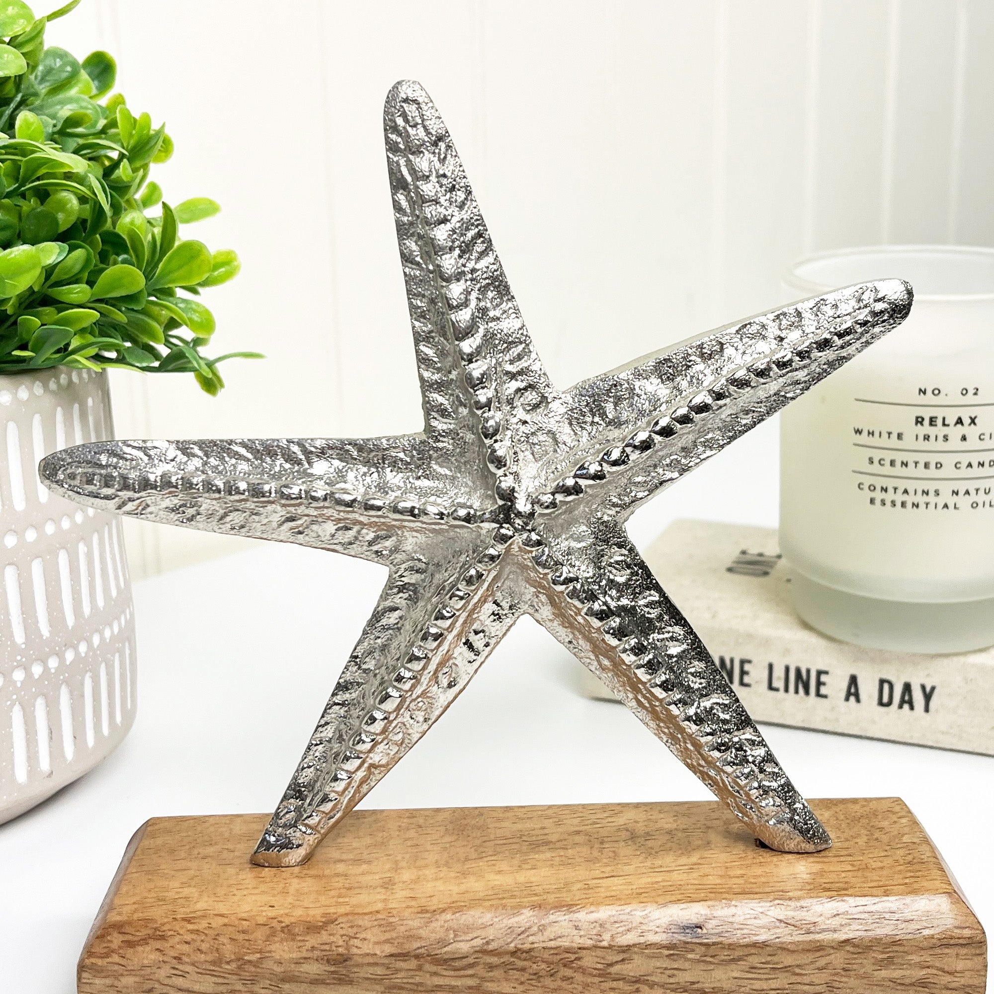 19cm Nautical Star Fish on Wood Ornament – Aluminium