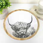 23.5cm Decorative Wooden Bowl with Enamel Highland Cow Design