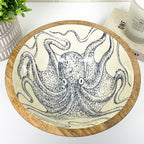 23.5cm Decorative Wooden Bowl with Enamel Octopus Design