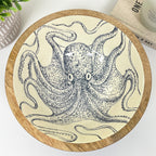 23.5cm Decorative Wooden Bowl with Enamel Octopus Design
