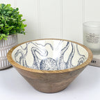 23.5cm Decorative Wooden Bowl with Enamel Octopus Design