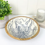 23.5cm Decorative Wooden Bowl with Enamel Octopus Design