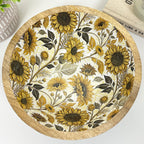 23.5cm Decorative Wooden Bowl with Enamel Sunflowers Design